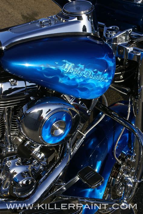 Blue True Fire™ Harley Davidson Airbrush Painted By Mike Lavallee Of