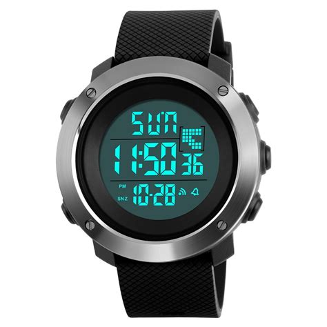 Black Water Resistant 5 Atm Or 50m 1268 Mens Digital Pu Resin Band