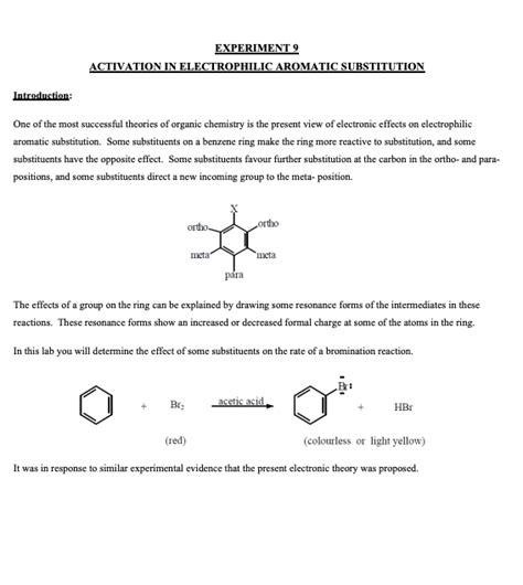 Solved Experiment Activation In Electrophilic Aromatic Chegg