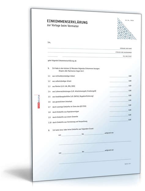 Einkommenserklärung Selbstauskunft Muster zum Download