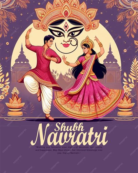 Happy Navratri and Shubh Navratri with Garba Couple celebration social media post template ...