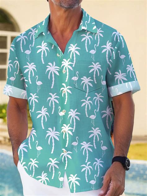 Royaura Beach Vacation Coconut Tree Men S Hawaiian Shirts Flamingo