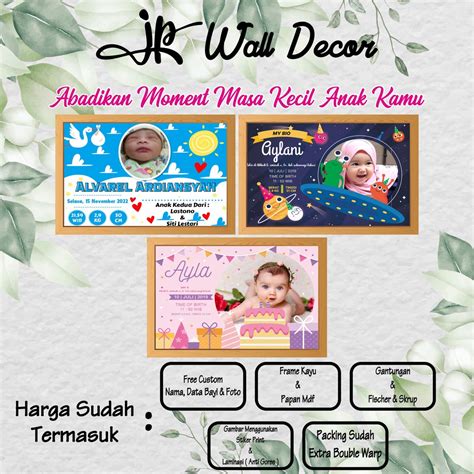 Jual Cetak Foto Biodata Bayi Minimalis Sudah Dengan Bingkai Frame