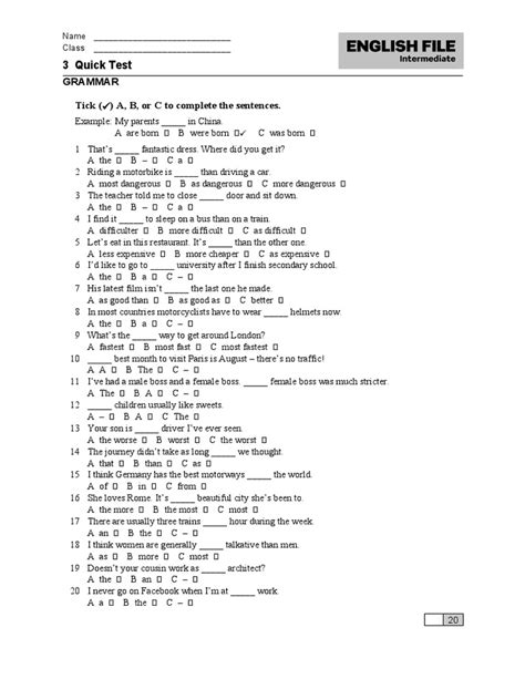 Ef3e Int Quicktest 03 Pdf Traffic Syntax