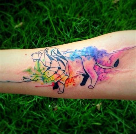 Watercolor tattoo - Rainbow Watercolor Geometric Abstract Lion Tattoo - MyBodiArt.com ...