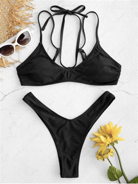 Off High Cut Thong Bikini Set In Black Zaful