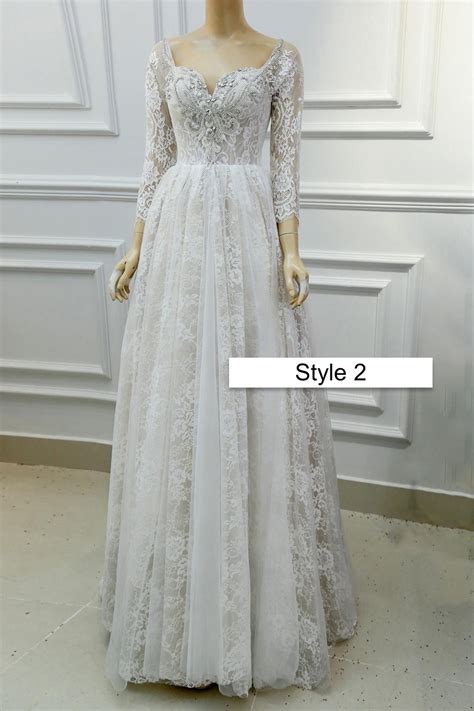 Boho Nude Beige Long Sleeves Floral Lace Beaded V Neck A Line Wedding Dress With Sweep Train