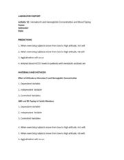 Pp Lab Report Blood LABORATORY REPORT Activity 12 Hematocrit And