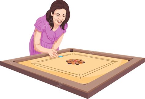 Vector Of Woman Playing Carom Game Carom Tournament Disk Vector Carom