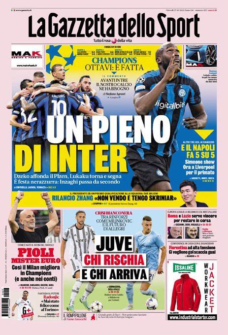 27 Ottobre 2022 Le Prime Pagine Dei Giornali Sportivi Pioli Mister Euro