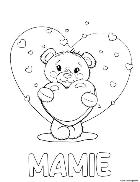 Coloriage Mamie Teddy Bear Coeur Fete Dessin Fete Des Grands Meres