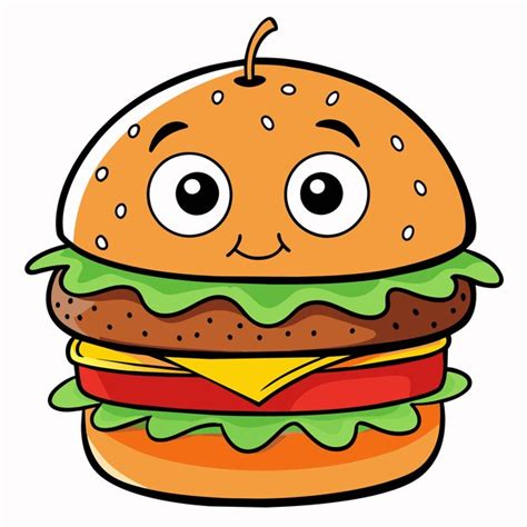 Un Dibujo De Una Hamburguesa Con Una Cara Sonriente Vector Premium