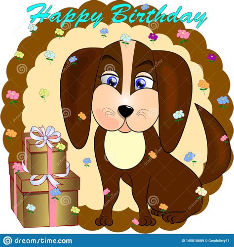 Tarjeta De Felicitaci N Del Cumplea Os Con El Perro Ilustraci N Del