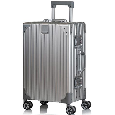 Champs Elite In Silver Aluminum Luggage Carry On With Spinner