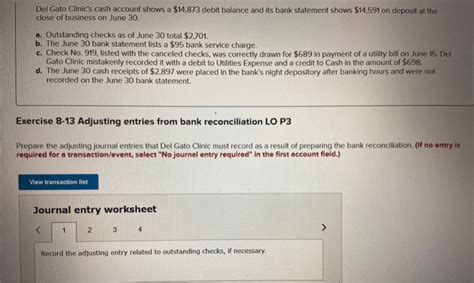 Solved Del Gato Clinic S Cash Account Shows A 14 873 Debit Chegg