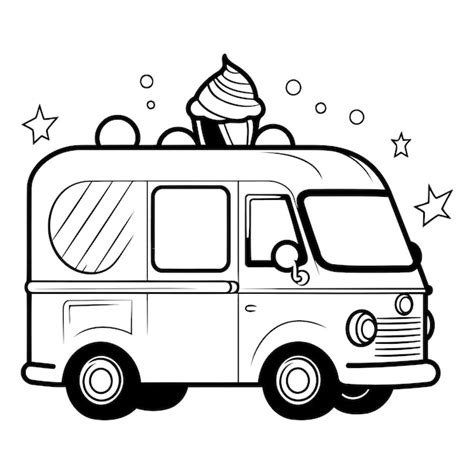 Premium Vector Van With Ice Cream Icon In Black And White Vector