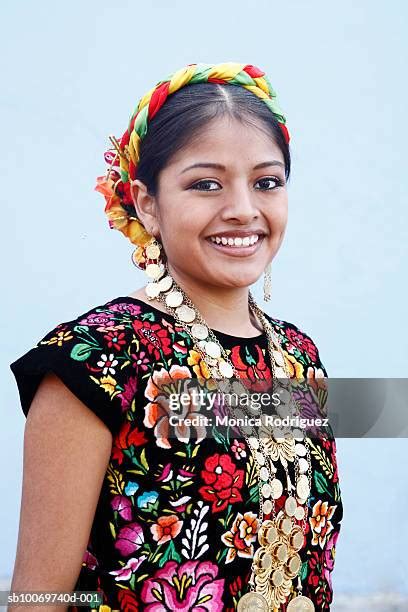 Mexico Oaxaca Istmo Portrait Of Woman In Traditional Costume High Res