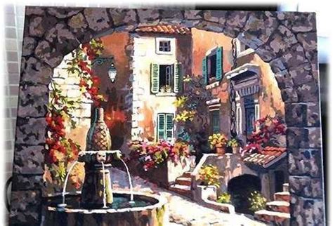 Картина акрилом "Итальянский дворик с фонтаном" | Festima.Ru ...