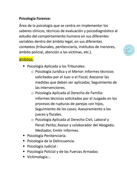 Psicologia Forense Apuntes De Clases Psicologia Forense Área De La Psicología Que Se Centra