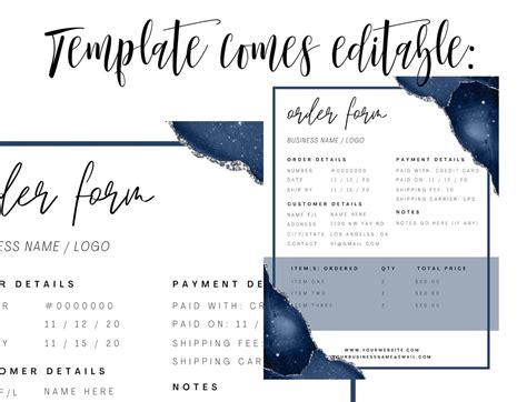 ORDER FORM Template Editable Etsy Small Business Order Form | Etsy 