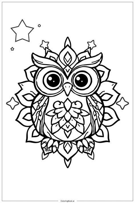 Page de coloriage Chouette Mandala avec Étoiles PDF PNG imprimables