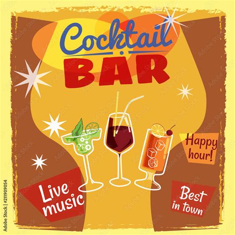 Retro Poster Design For Cocktailbar Vintage Poster Card For Bar Or Restaurant Vector