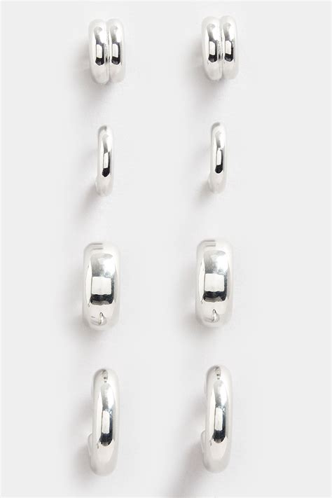 4 PACK Silver Tone Hoop Earrings | Yours Clothing