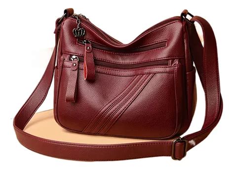 Bolso Para Mujer De Mediana Y Avanzada Edad De Cuero Suave Color Rojo