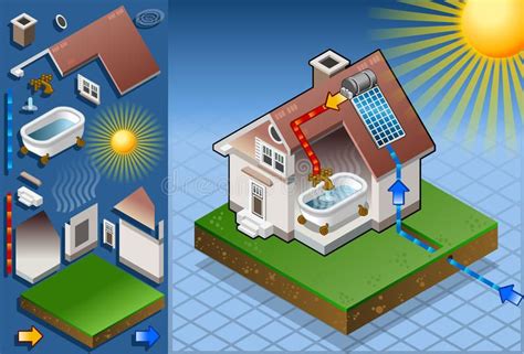 Isometric Solar Panel In Production Of Hot Water Detailed Animation Of