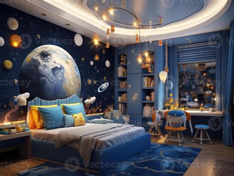 Modern boy bedroom with space theme decoration. Generative AI 26315922 ...