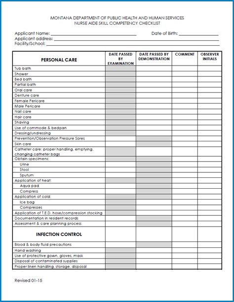 Nurse Skills Checklist Printable