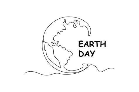 Single one-line drawing of earth day inscription on earth image. Earth ...