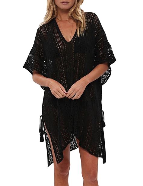 Cogild Swimsuit Cover Up For Women Crochet Sleeveless Tunic V Neck Bikini Beachwear Sheer