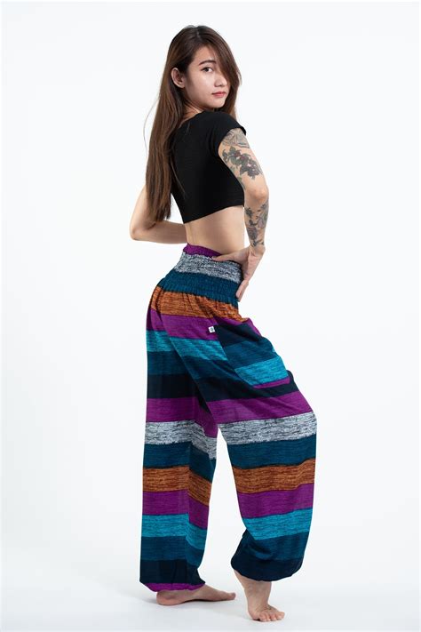 Boho Striped Womens Harem Pants In Blue