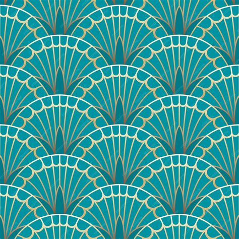 Premium Vector | Blue green Floral Seamless Art Deco Pattern