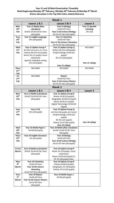 Exam Information 202324 Ysgol Bryn Alyn