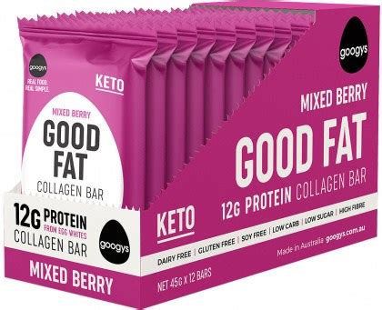 Googys Good Fat Keto Mixed Berry Collagen Bars 12x45g