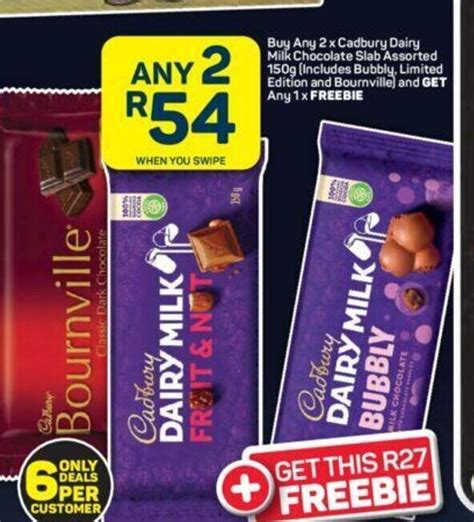 Buy Any 2 X Cadbury Dairy Milk Chocolate Slab Assorted 150g Offer At