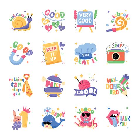 Collection of Words Flat Stickers 28000349 Vector Art at Vecteezy