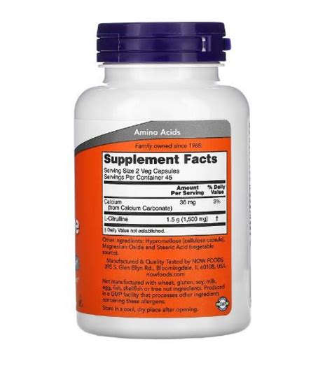 Now Foods L Citrullin 750 Mg 90 Pflanzliche Kapseln