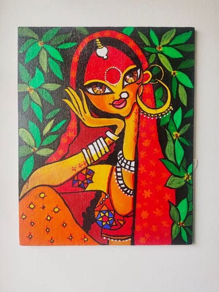 Hand-painted Canvas With Tribal Women# Folk Art