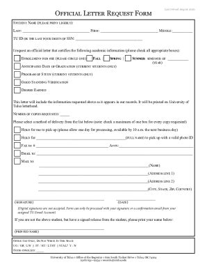 Fillable Online Last Revised Official Letter Request Form Fax Email