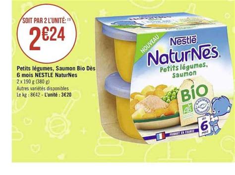 Promo Petits Légumes Saumon Bio Dès 6 Mois Nestlé Naturnes chez