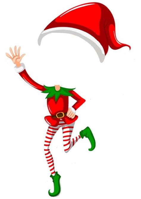 An Elf Is Running With His Arms In The Air While Wearing Green And Red