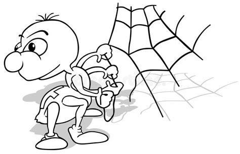 Drawing of a Cute Spider Making a Spider Web Stock Vector - Illustration of drawn, cartoon ...