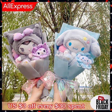 Cartoon My Melody Kuromi Cinnamoroll Kt Cat Plush Doll Toy Sanrio Bouquet T Box Valentine S