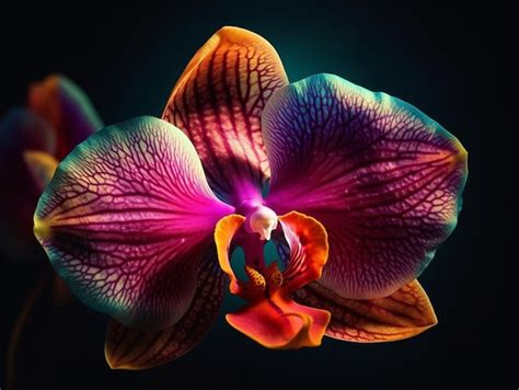 Premium AI Image | A colorful orchid with a black background and a ...