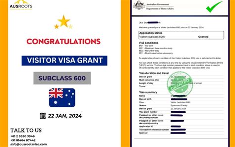 Australia Visitor Visa Subclass 600 Grant Ausroots Visa