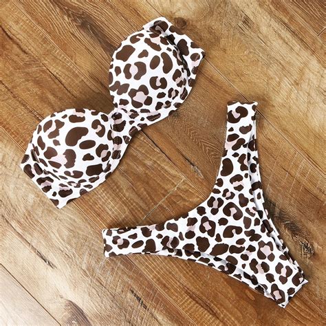 Tier Druck Leopard Bikini Push Up Badeanzug Sexy Frauen Bikini Set