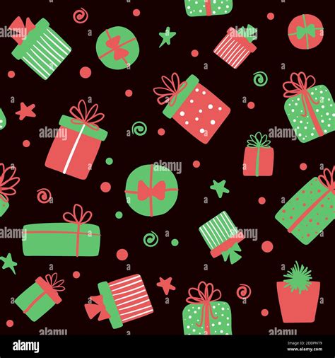 Christmas Seamless Pattern With T Boxes Vector Cute Festive Dark